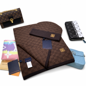 LV Damier Scarf Set - Bonnet + écharpe - Marron