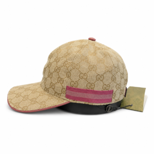 GG Canvas Cap - Beige, bande rose / violet