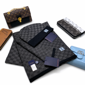 LV Damier Scarf Set - Bonnet + écharpe - Gris foncé